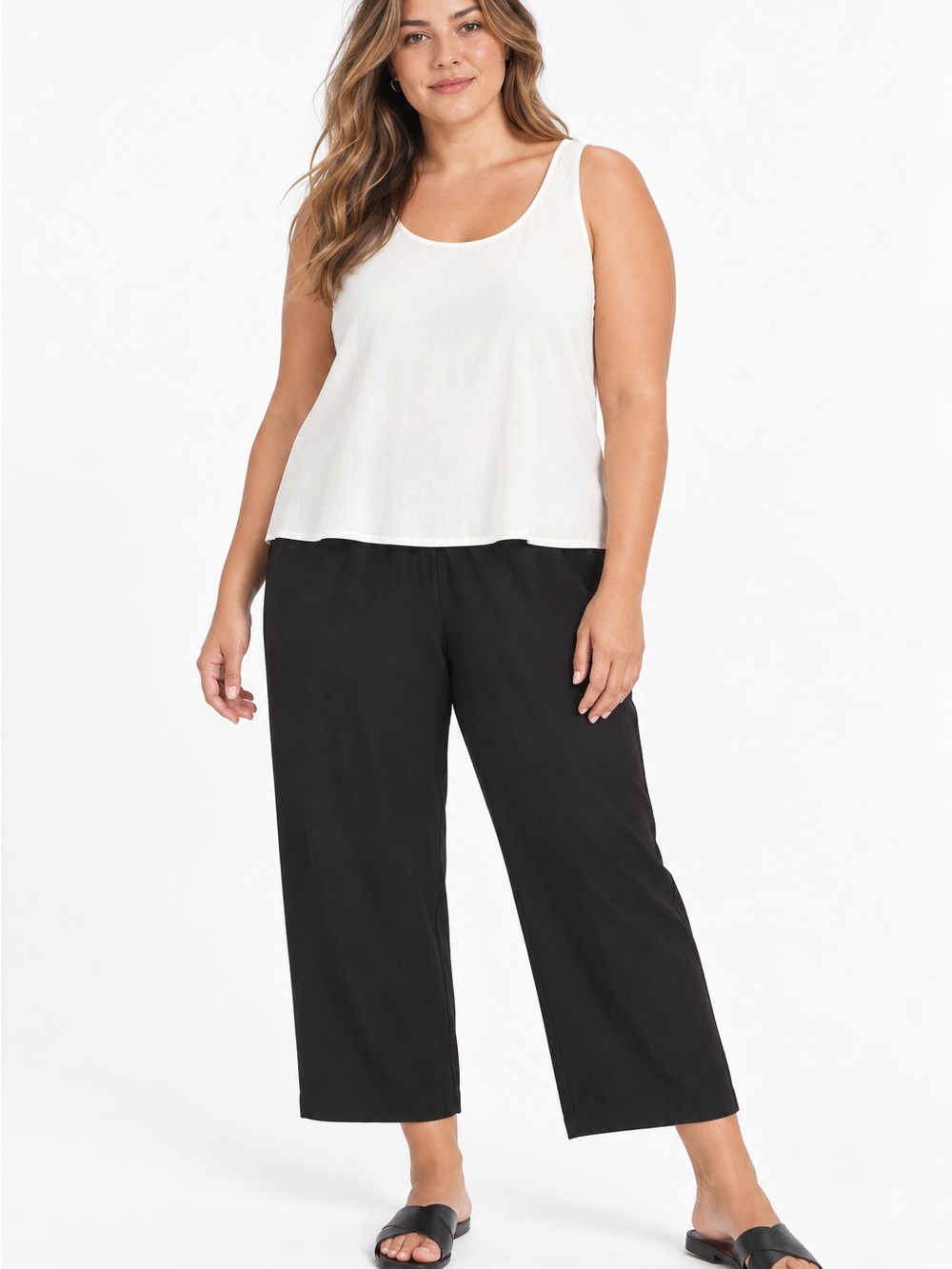 Eileen Fisher System Black Silk NWT Wide-Leg Cropped Pull-On Pants 3x Luxury